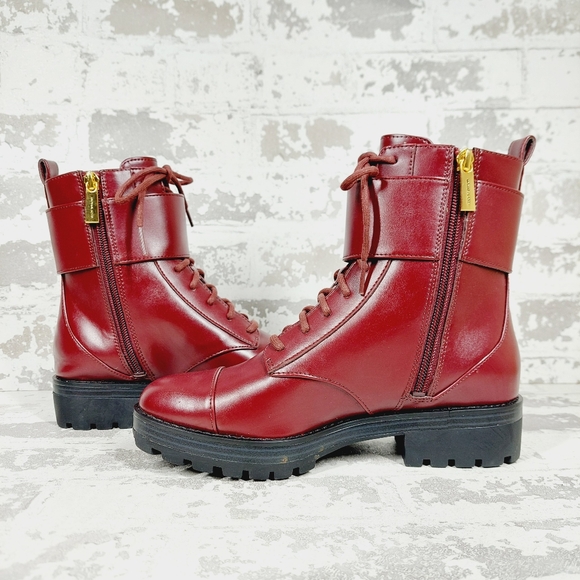 New MICHAEL KORS Tatum Lace Up Combat Boots in Merlot K134 - Picture 3 of 10